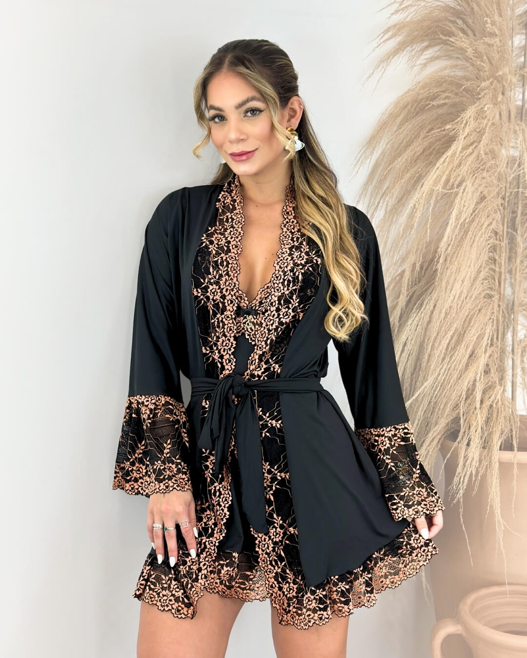 Conjunto Couronne d’Or - Camisola + Robe e Calcinha
