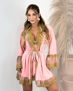 Conjunto Lady Primrose - Camisola + Robe e Calcinha