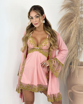 Conjunto Lady Primrose - Camisola + Robe e Calcinha