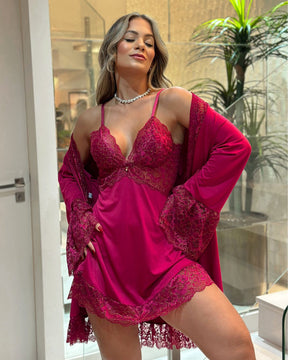 Conjunto Euphoria - Camisola + Robe e Calcinha