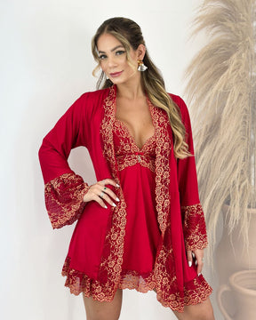 Conjunto Valentino - Camisola + Robe e Calcinha