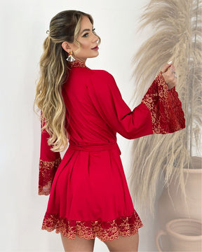 Conjunto Valentino - Camisola + Robe e Calcinha