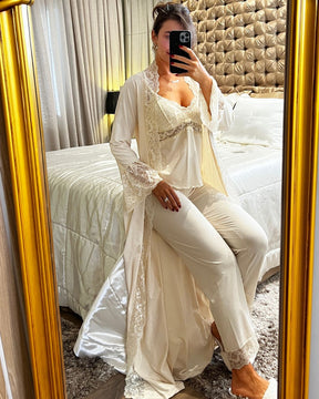 Conjunto Pijama J’adore - Slip Dress em Renda & Calça Longa