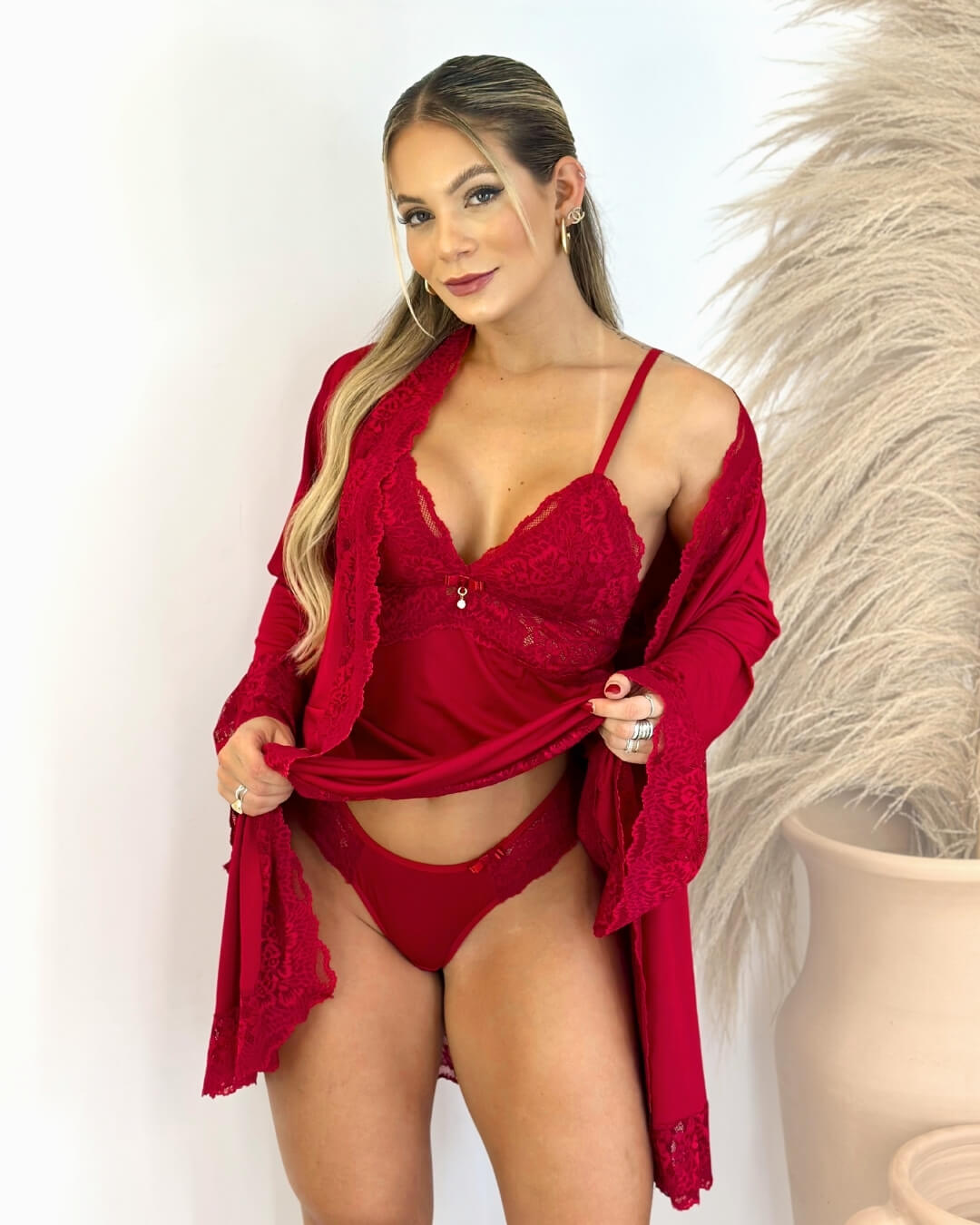 Conjunto L’Essence Rouge - Camisola + Robe e Calcinha