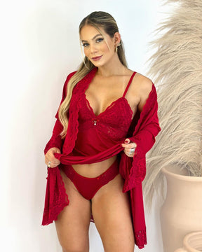 Conjunto L’Essence Rouge - Camisola + Robe e Calcinha