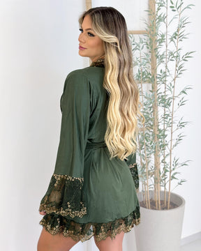 Conjunto Royal Esmerald- Camisola + Robe e Calcinha