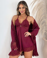 Conjunto Mahogany Royale - Camisola + Robe e Calcinha