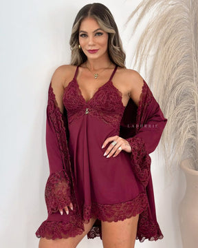 Conjunto Mahogany Royale - Camisola + Robe e Calcinha