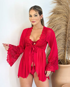 Robe La Rouge em Renda e Tule - Vermelho