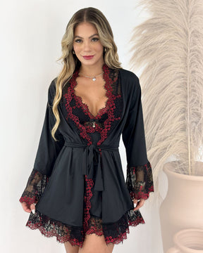 Conjunto Bourbon Rouge Royal  - Camisola + Robe e Calcinha
