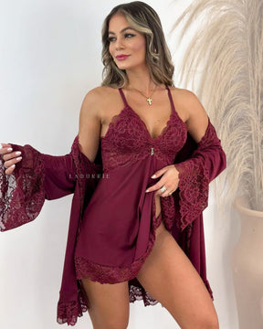 Conjunto Mahogany Royale - Camisola + Robe e Calcinha